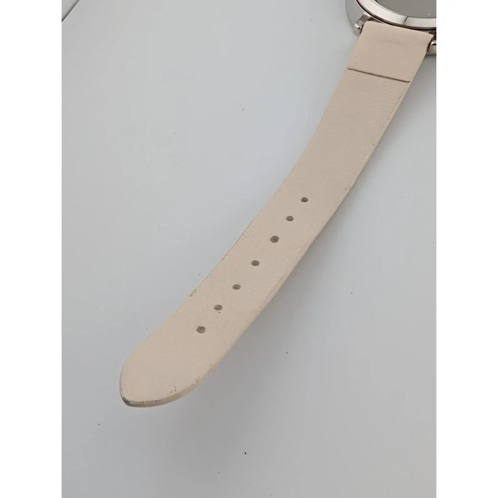 Women's Minimalist Quartz Watch 34mm Case White Faux Leather Band-‎ New Battery
